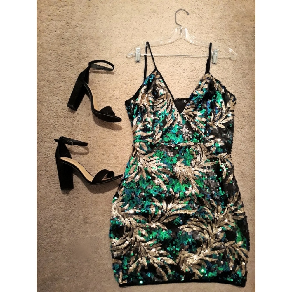 Fashion Nova Sequin Dress & Black Ankle Strap Heel
